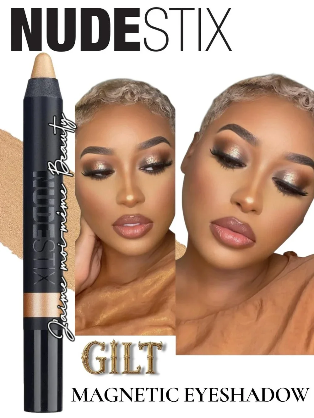Nudestix Makeup Metallic Soft Gold Cream Eyeshadow Stick - Gilt - NEW